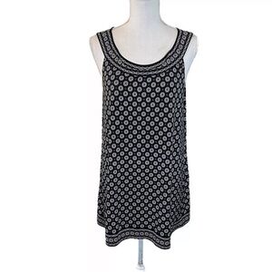 Max Studio Black And White Blouse Large Geometric Polka Dot Flowers Jersey Tank